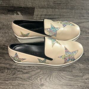 Cream rainbow stars STELLA MCCARTNEY platform shoes slip on shoes
